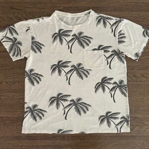 Allsaints Men White Pocketed T-Shirt Tropical Palm Trees - Size Small